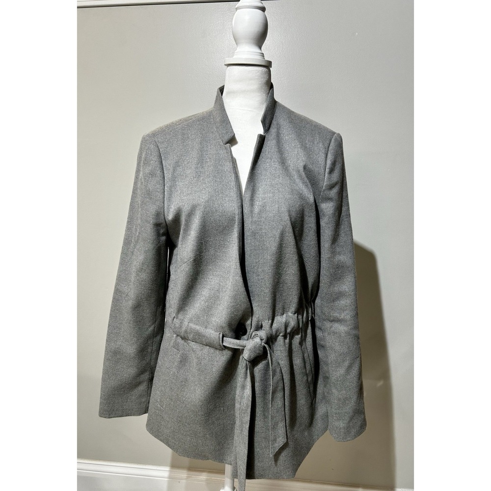 Banana Republic Flannel Blazer Tie Waist Inverted Collar Heather Gray 10